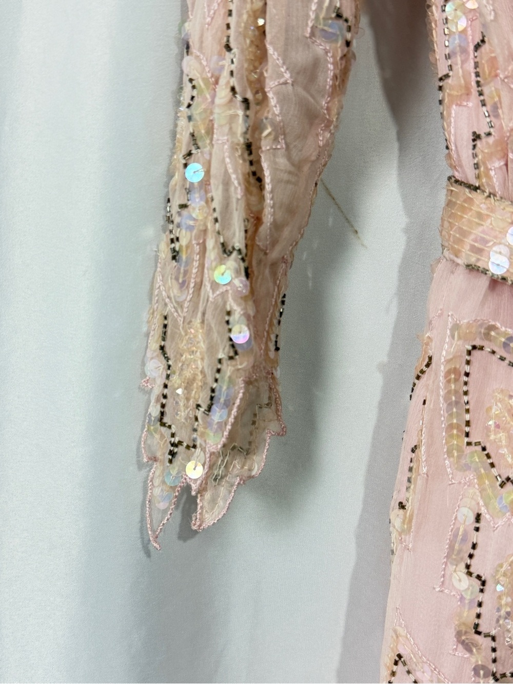 Vintage 80s Scala 100% Silk Beaded Sequin Cocktail Dress Blush Pink Sz S - Picture 5 of 11